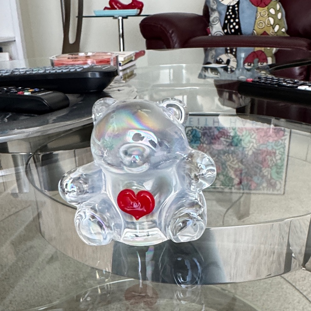 Crystal Bear Figurine with Red Heart